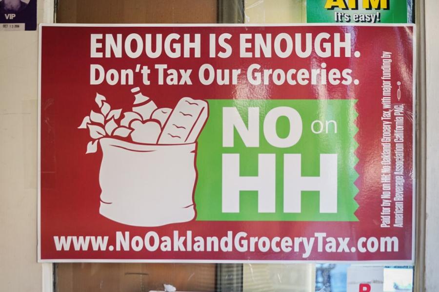 An ad for the No on the grocery tax campaign. The beverage industry says the proposed soda tax in three Bay Area cities would be a grocery tax, hitting low-income and immigrant communities.
