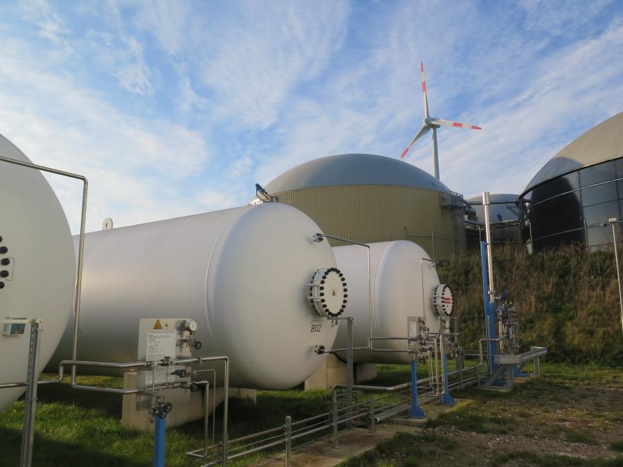 Pressurized tanks hold hydrogen gas at Enertrag's new hybrid power plant in Prenzlau, German. The plant is the first in the world to directly use wind-generated electricity to create hydrogen fuel.