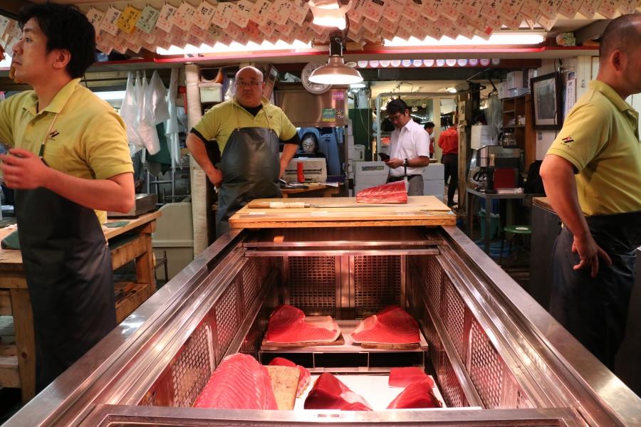 Fish sellers at Tsukiji display some of the world's highest quality tuna and some of the most expensive too.