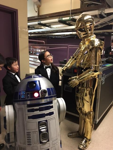 Estie Kung and her colleagues meet Star Wars characters backstage at the Oscars