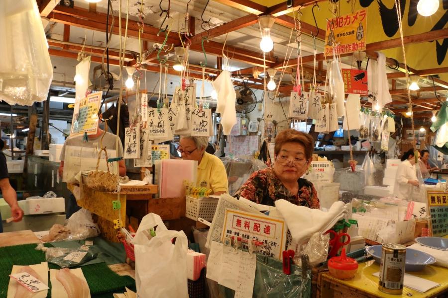 Tsukiji's shops are famous for commotion and clutter.