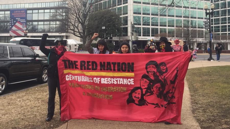 Red Nation advocates for nationhood for Native American tribes. Here they're pictured at Donald Trump's inauguration on Jan. 20, 2017.