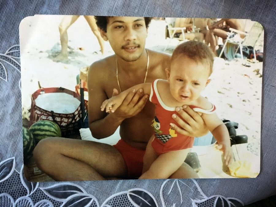 Emad Abdullah at the beach with his nephew just before he disappeared in 1984. His family says they've heard from Lebanese people released from prisons in Syria that they saw Emad there. 