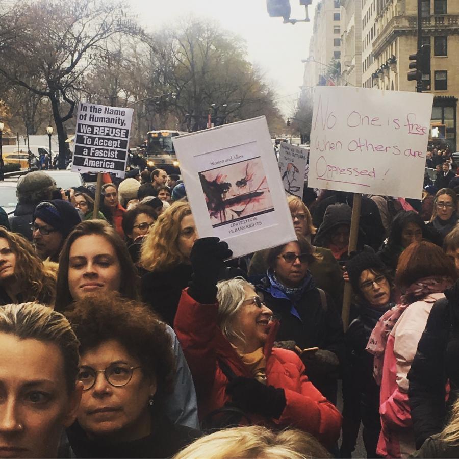 The NYC women and allies protest marches up 5th avenue.