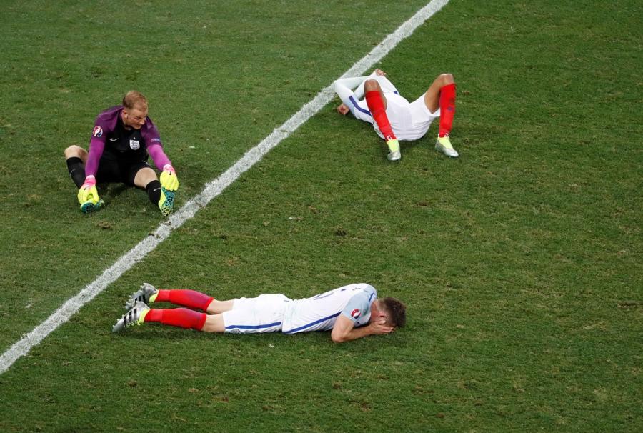 England's Joe Hart looks dejected after the game.