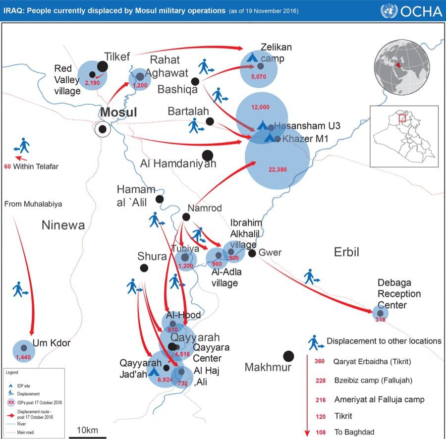 displaced persons map Mosul, Iraq