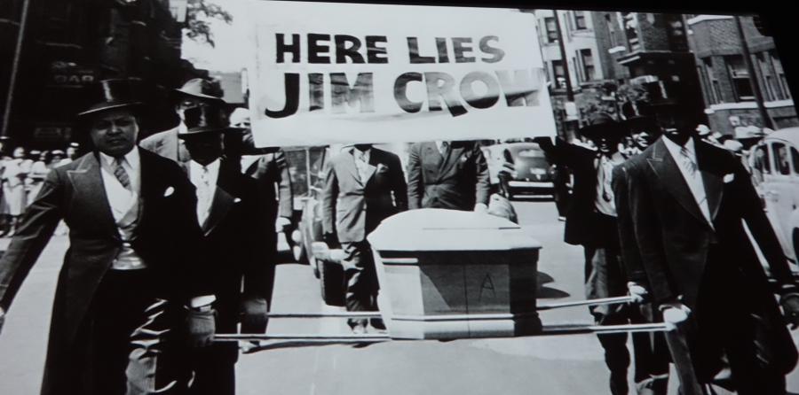 Jim Crow 'funeral' protest, in film shown at Rosie the Riveter Museum, Richmond, CA