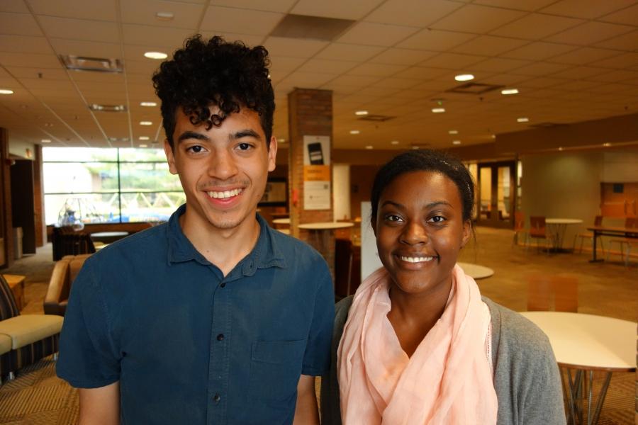 Joshua Johnson and Cheyenne Harris at a University of Michigan STEM summer course, before starting their freshman year, July 2016