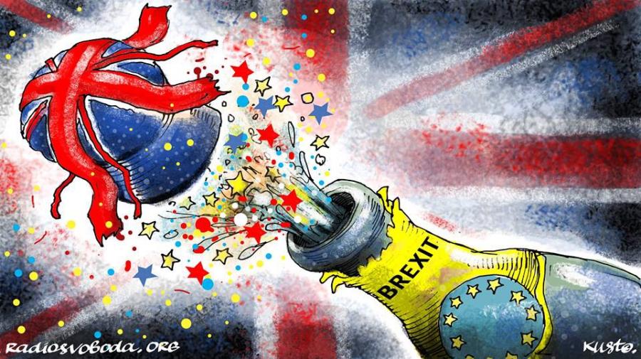 Champagne bottle (the EU) explodes and the cork that flies off is Britain