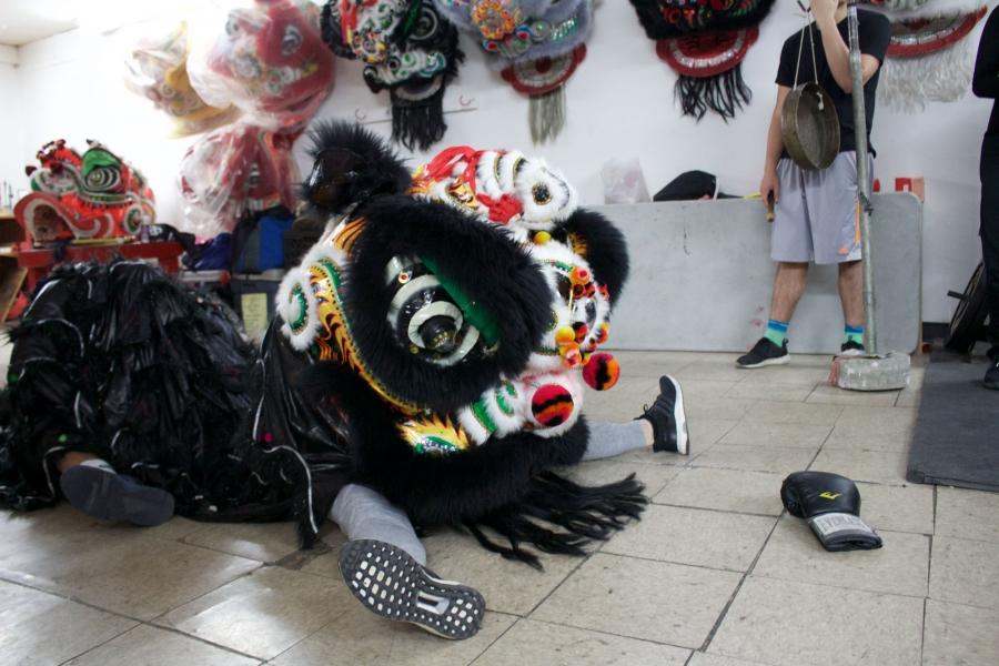 The New York Chinese Freemasons Athletic Club hosts the oldest lion-dance troupe in New York City's Chinatown. A typical weekly rehearsal begins with 1-2 hours of kung fu practice, and lasts over four hours. 