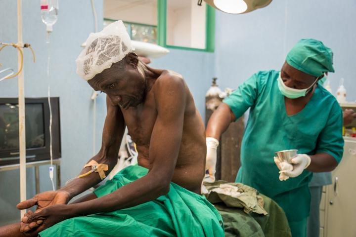 A patient is prepped for surgery to repair a hernia at the Hospital Rural de Chokwe. Before Mozambique began training non-doctors to do surgery, according to the former Health Minister, people were dying from miscarriages or getting shot in the leg.