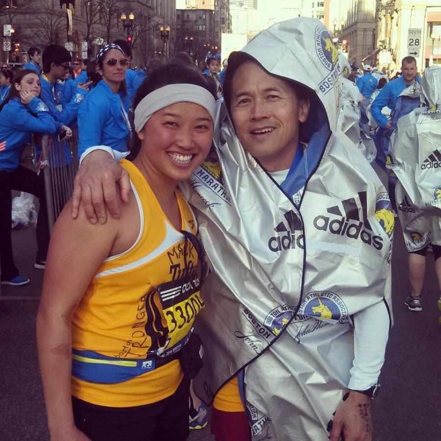 Mackenzie and Steven Loy after completing the Boston Marathon a year after 2013 bombings stopped their race.