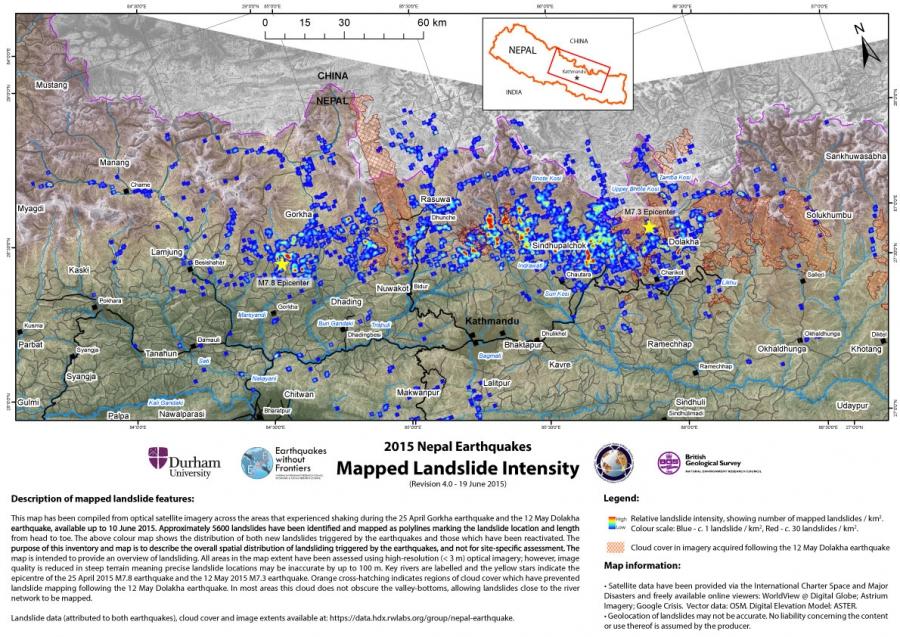 Landslide density map, Earthquakes without Frontiers