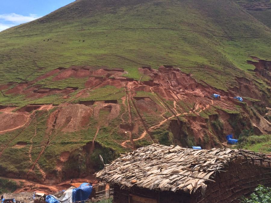 Tunnels cut into a mountain at Ngweshe mining site in South Kivu, a gold-rich province in eastern DRC.  