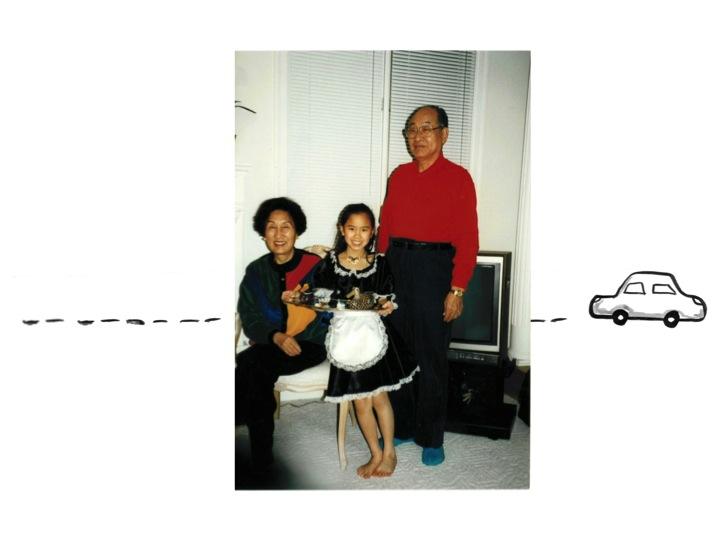 Yowei Shaw and her grandparents.