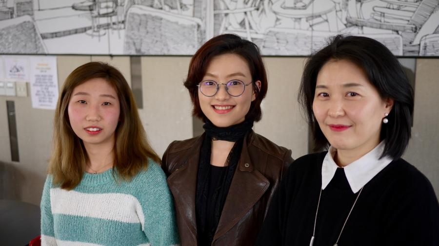 Nam Ji-hye, Ko Young-sil and Shim Joo-won (left to right) study psychology at Sogang University in Seoul. All three of them say they don't worry too much about North Korea.  