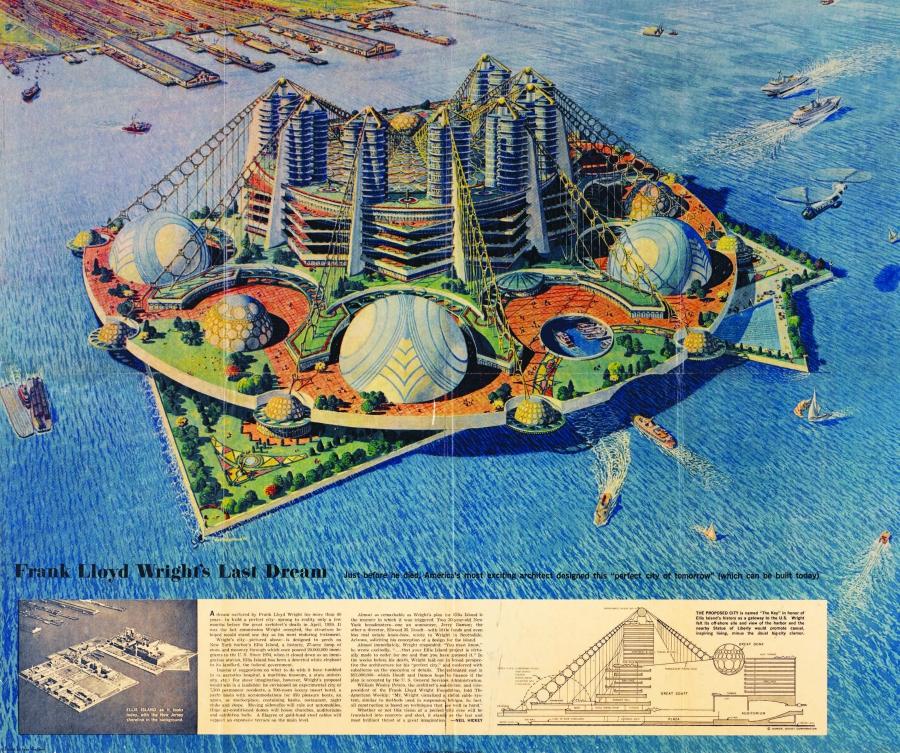 Frank Lloyd Wright’s plan for the decommissioned Ellis Island