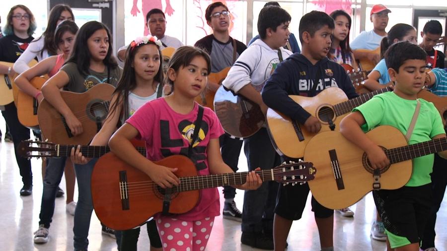 Mariachi summer campers practice a traditional Mexican ballad at Lawrence Cook Middle School in Santa Rosa.