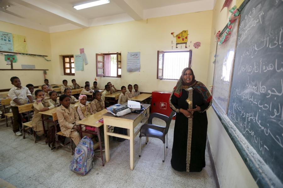 A teacher conducts a lesson at a school in the Nubian village of Adindan.