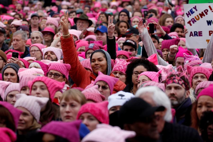 People gather for the Women's March in Washington, January 21, 2017.