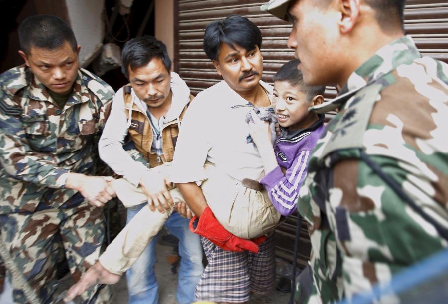 A boy is rescued in Nepal