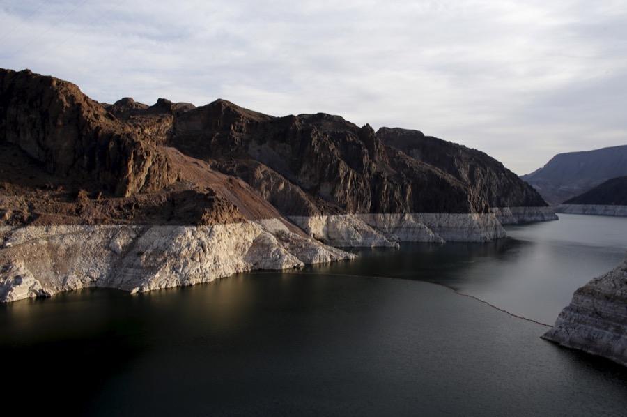 The depleted water level caused by a prolonged drought in the western United States can be seen on Lake Mead in Nevada on May 6, 2015.