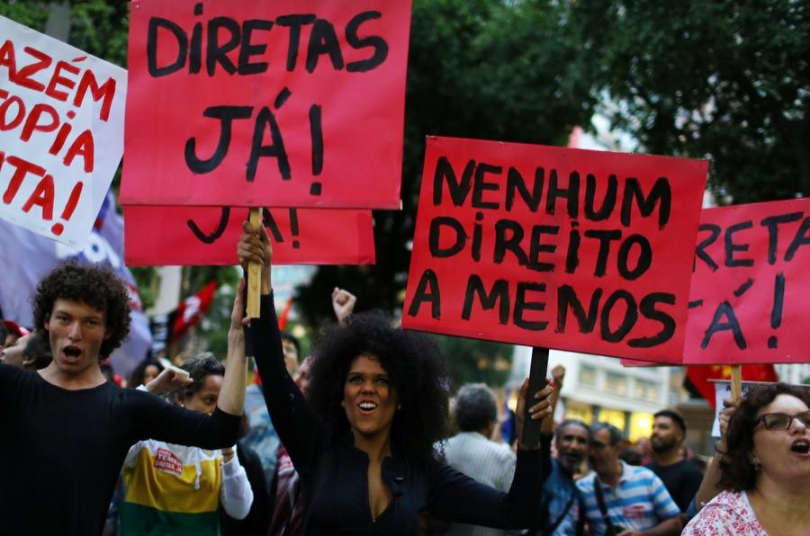 Demonstrators attend a protest against Brazil's President Michel Temer in Rio de Janeiro