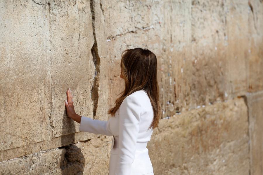 US first lady Melania Trump touches the Western Wall