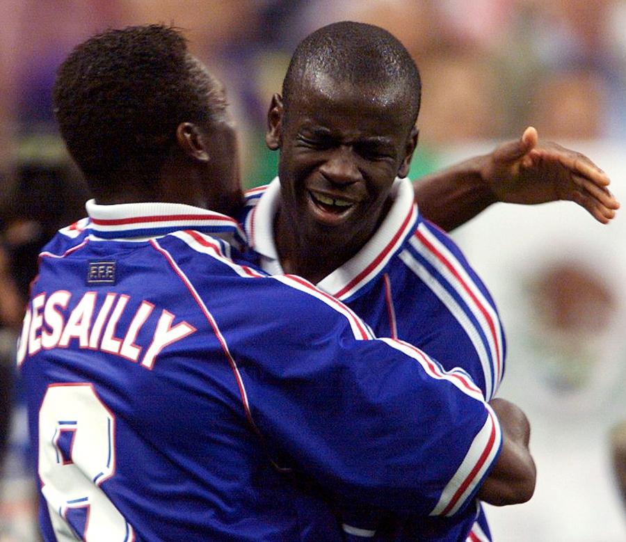 France's Marcel Desailly and Lilian Thuram celebrating at the 1998 World Cup.