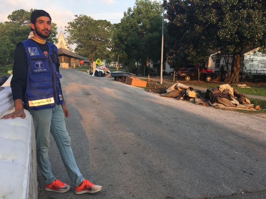 Rahman Nasir, with the Ahmadiyya Muslim Youth Association, a youth group, volunteered to help families recover post-Hurricane Harvey.