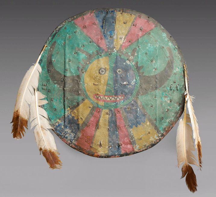 Acoma Pueblo ceremonial shield as presented in the Eve Auction House catalog.