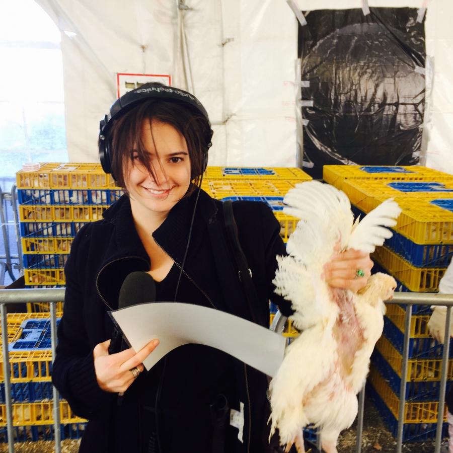 Sarah Birnbaum with her Kaparot chicken. 