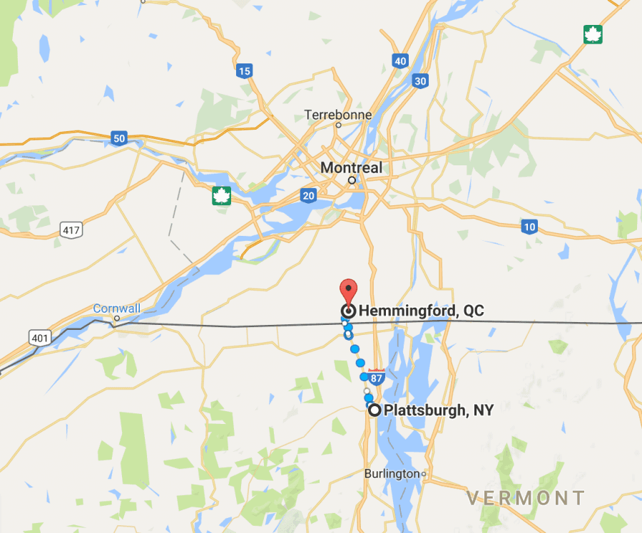 Migrants were spotted with luggage marked with Plattsburgh, New York, an airport near the Quebec border.