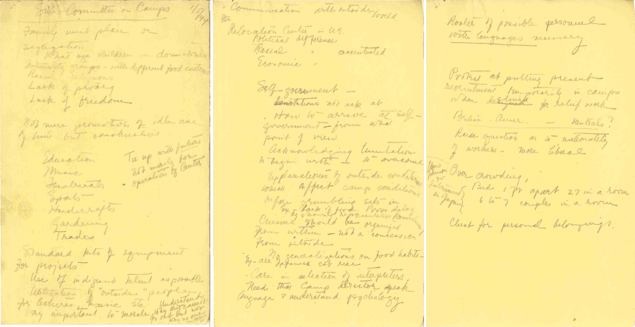 Three yellow pages with handwritten notes