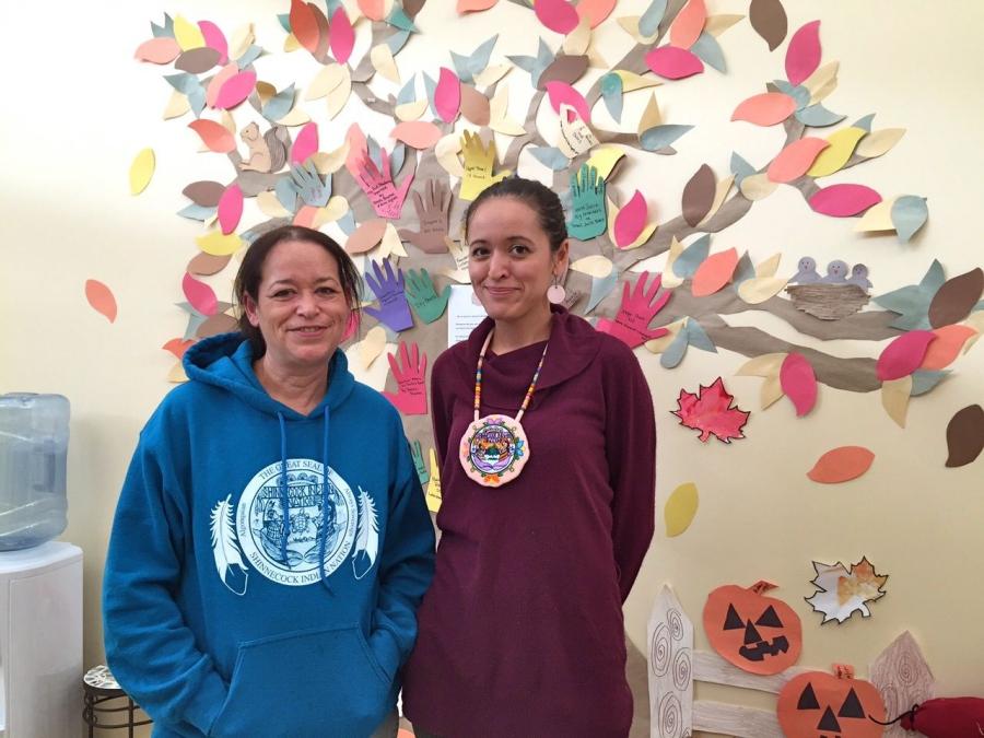 Tina Tarrant, language researcher with the Shinnecock Indian Nation, with her daughter Tohanash Tarrant, former manager of the Wuneechanunk Shinnecock Preschool.