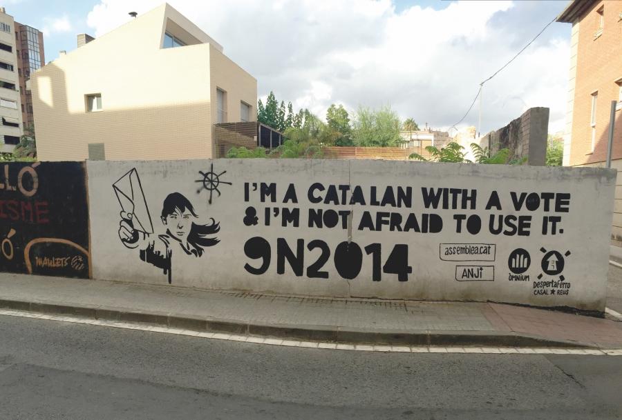 A mural inspired by a design by Jordi Calvis and Josep Maria Ganyet, painted in the Catalan city of Reus ahead of the Nov. 9, 2014 independence poll.