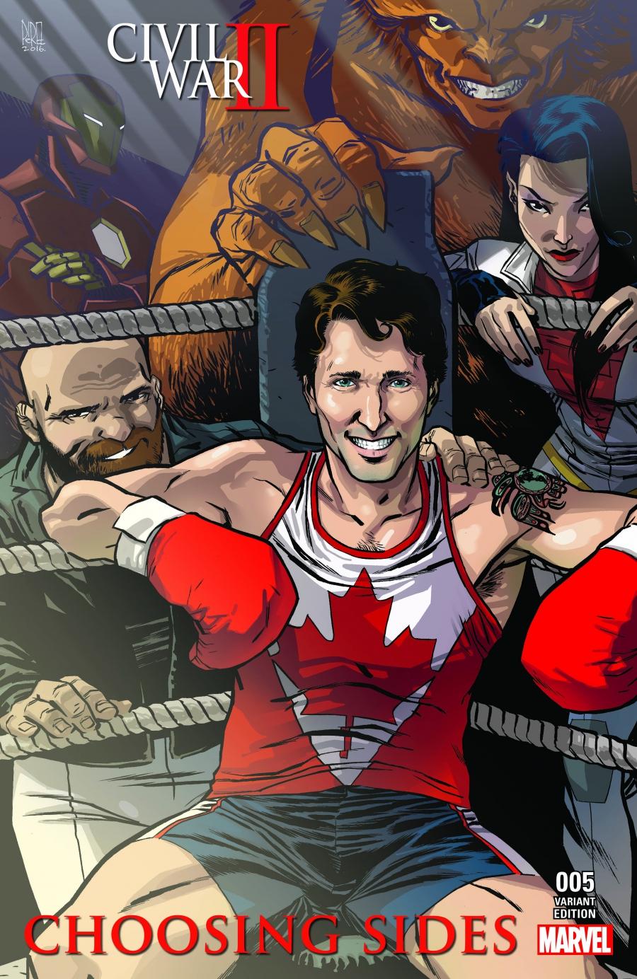 Justin Trudeau's new Marvel cover, which features him in a boxing uniform