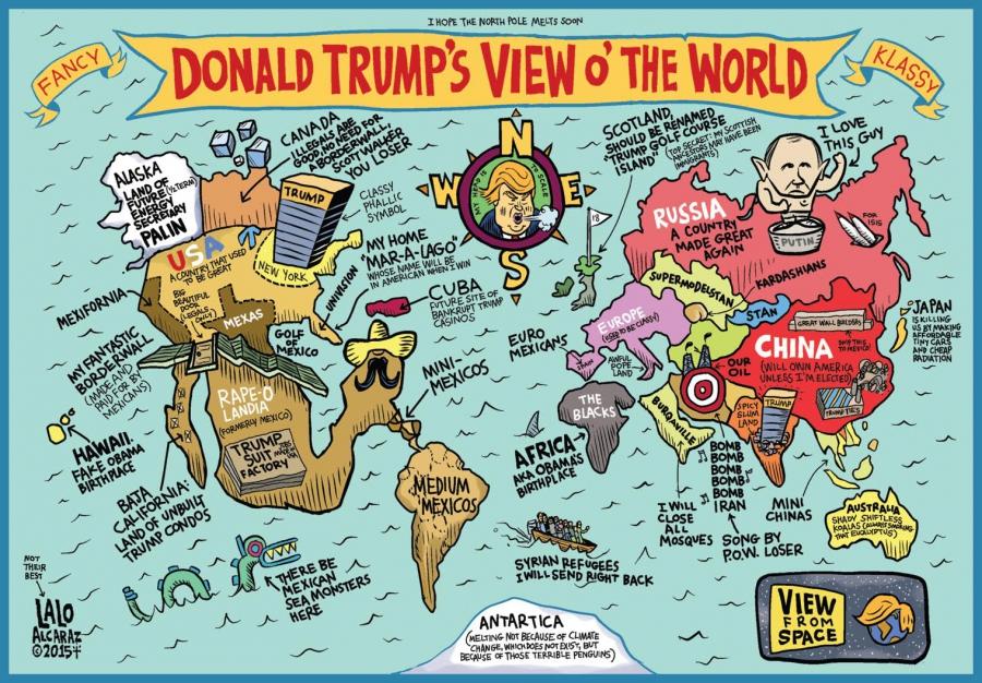 cartoon showing map of US according to Trump