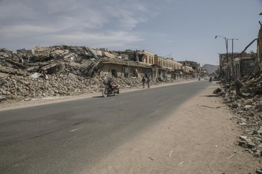 This is the main road in the city of Sadaa. Saudi-led airstrikes have destroyed every building on the southern part of the road. Many of those buildings were once shops.