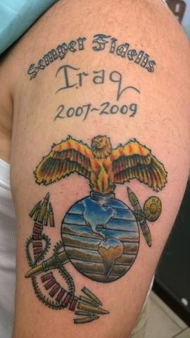 A tattoo commemorating a Marine's service in Iraq.
