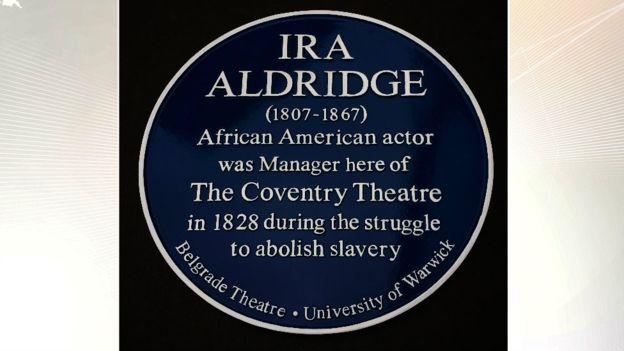 The new plaque honoring Aldridge, in Coventry, England