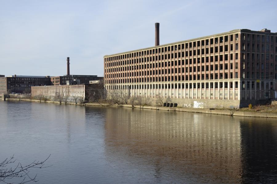 One of the many old textile mills that line the Merrimack River in Lawrence, Mass. 