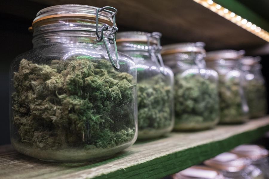 Jars of marijuana available at one of Barcelona's cannabis clubs.