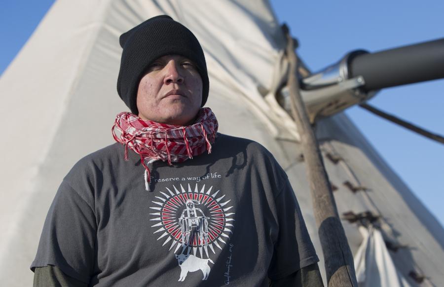 Brandi King, a Nakota veteran who served in the Iraq war, has been at the Standing Rock camp on and off for several months.