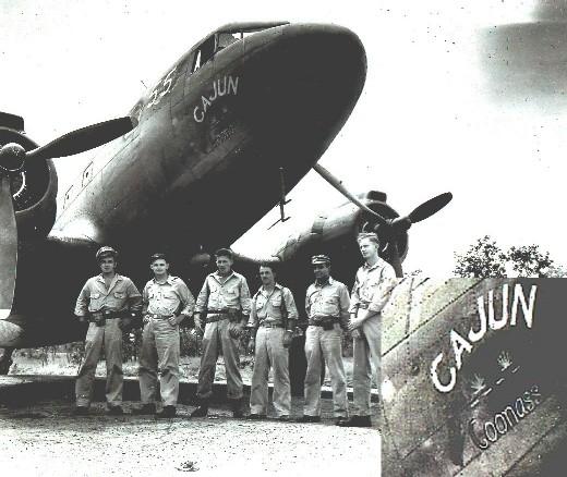 1943 photograph of the C-47 Cajun Coonass (with enlarged inset).