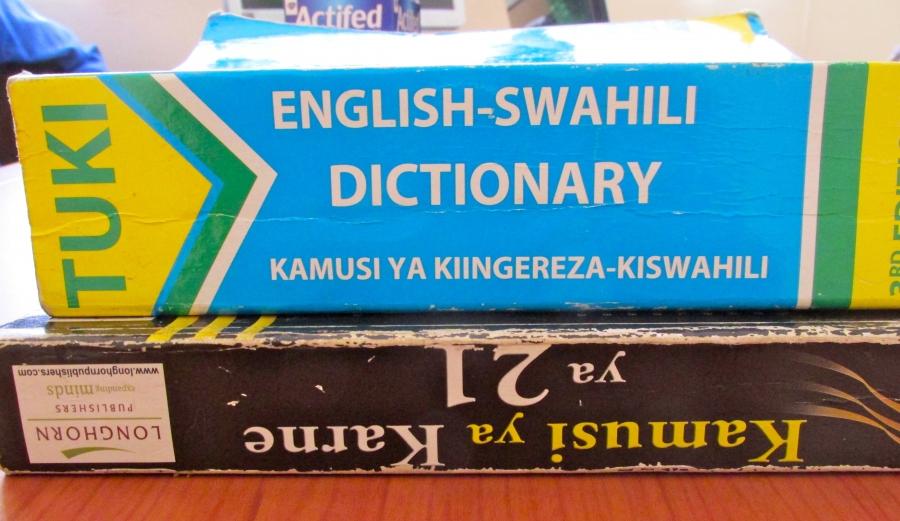 Reference materials at the offices of Translators Without Borders in Nairobi.
