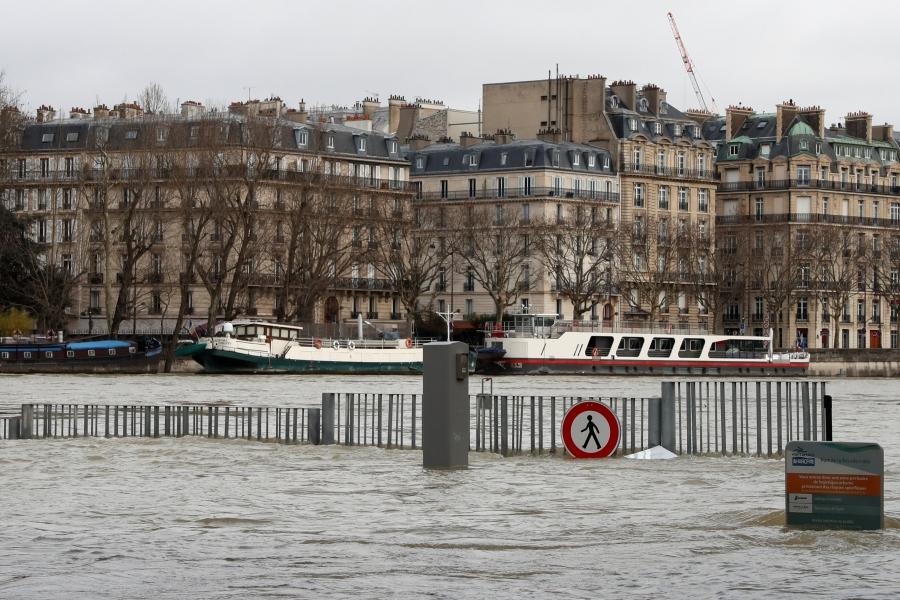 A view shows the flooded banks of the Seine River after days of almost non-stop rain.