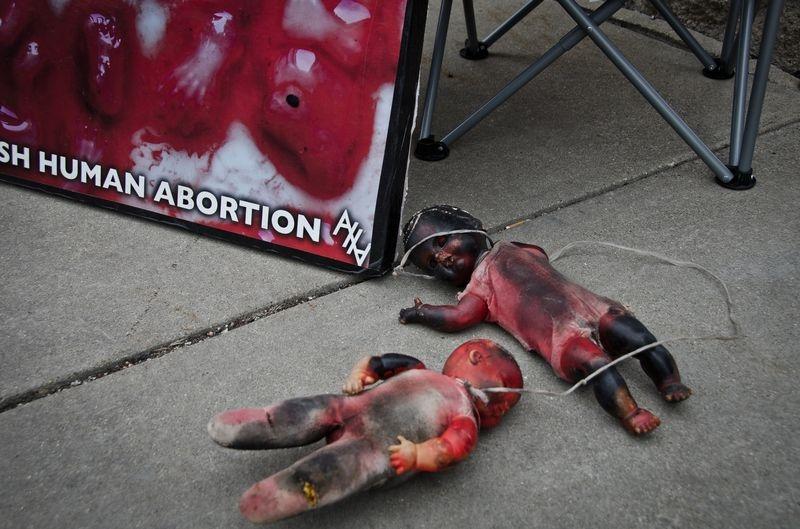 Props used by abortion clinic protesters outside of Affiliated Medical Services in Milwaukee, Wisconsin.