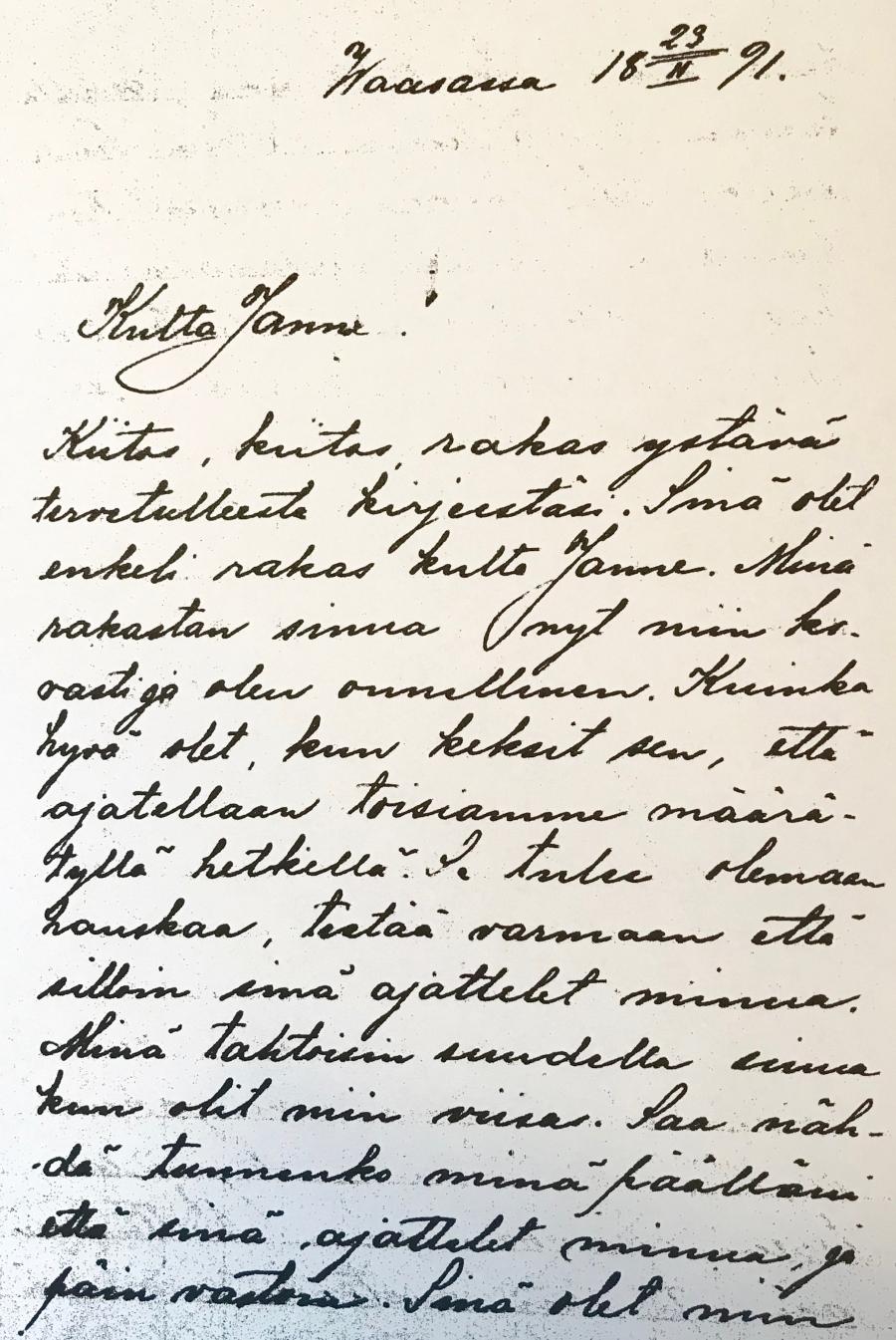 A letter from Aino to Jean Sibelius. 