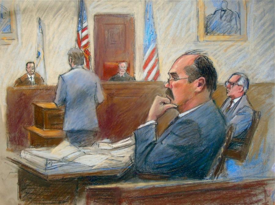 Arthur Rathburn, convicted of defrauding customers by supplying infected body parts and transporting hazardous materials, listens to testimony at his trial in Detroit, Michigan, Jan. 10, 2018 in this court sketch. 